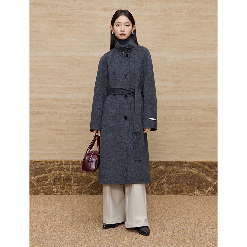 自巧小个子东方简奢风灰色立领羊毛双面呢大衣女冬季2024新款毛呢外套 水貂灰 S (3码)