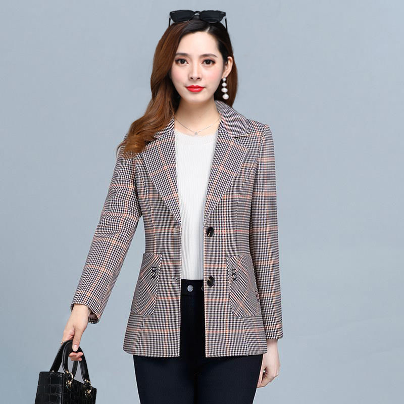 熊迪明新款春秋装格子小西装外套女女士上衣秋季西服 1号色格子 l