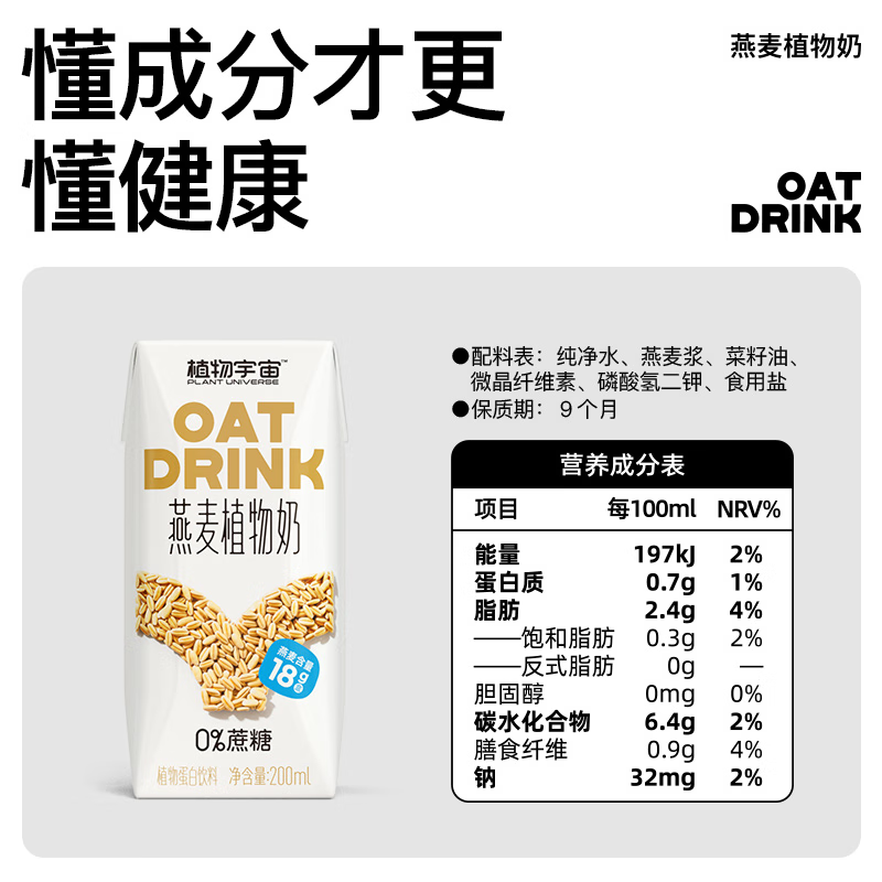 植物宇宙燕麦奶植物蛋白膳食纤维早餐奶 200mL×24盒|整箱囤货装