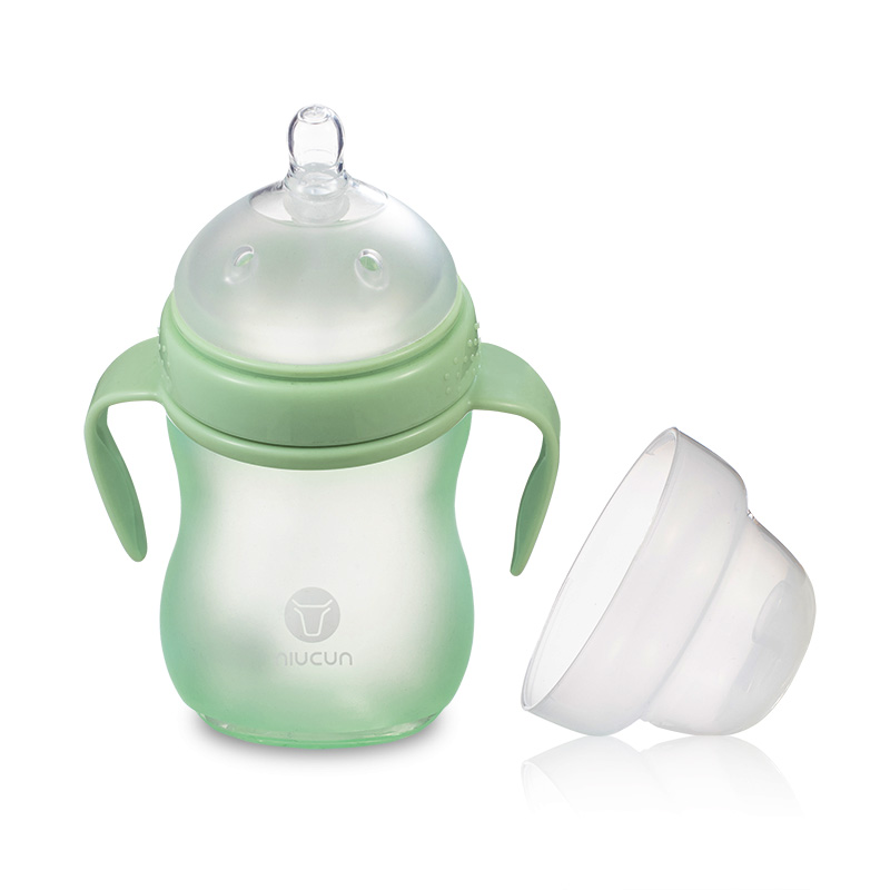 牛村婴儿断奶神器硅胶奶瓶仿母乳超软防胀气带重力球手柄防摔宽口径 十字孔(10个月以上用) 240ml