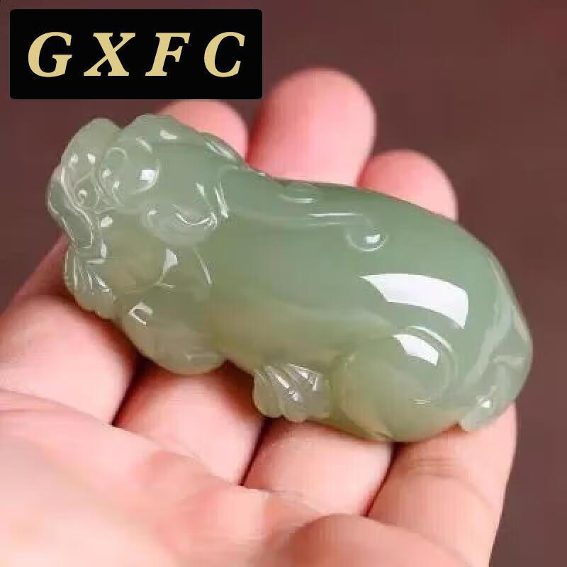 gxfc翡翠貔貅手把件大男盘玩件青玉原石手工雕刻皮丘玉石把玩件 大貔