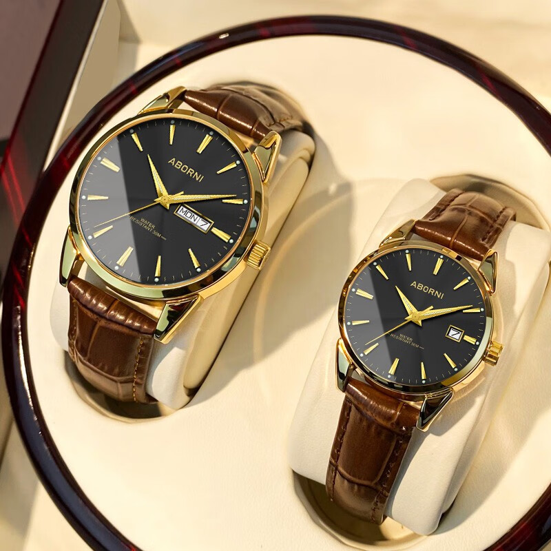 aborni 情侣手表男女一对机械风格石英对表夜光防水国表生日礼物送