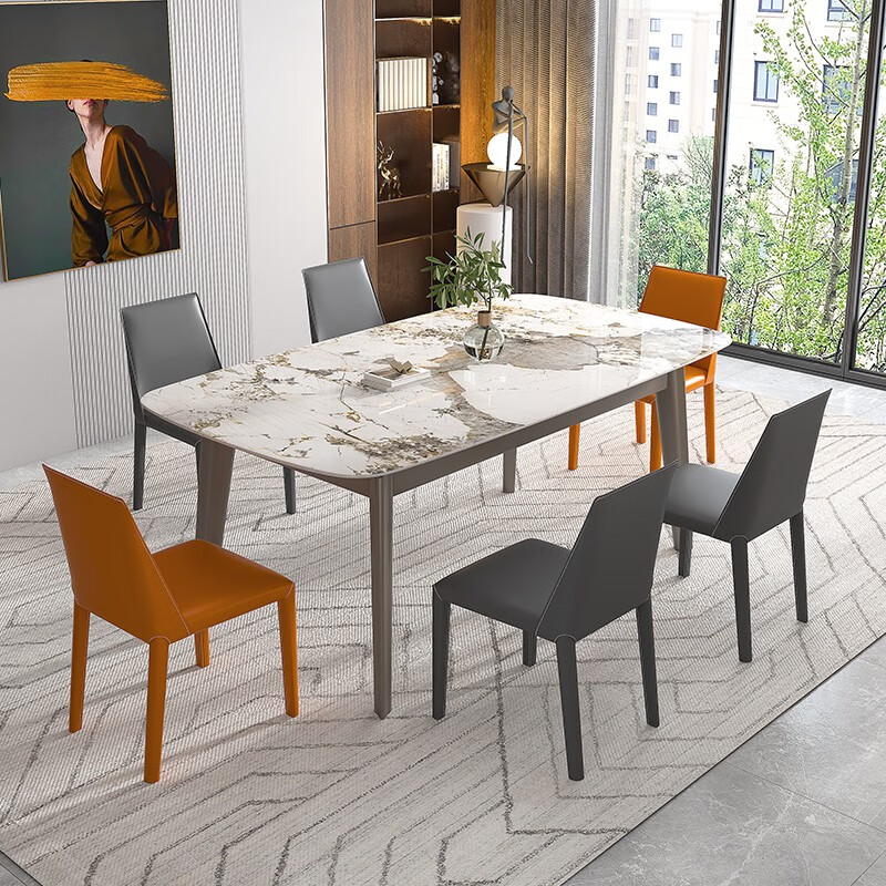 古卡罗 餐桌 意式轻奢长方形岩板餐桌 小户型餐桌椅组合家具 餐桌 1.4米餐桌