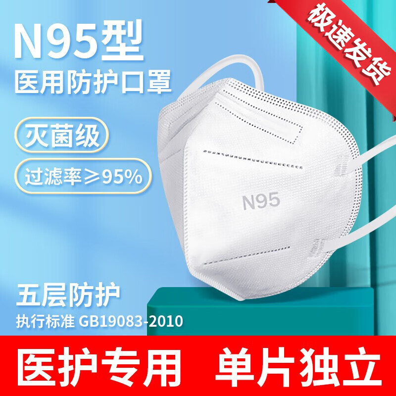 n95口罩防护口罩一次性医用口罩挂耳式口罩独立包装阻隔飞沫血液体液