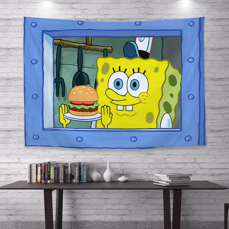 章鱼哥背景布ins生日挂布卧室宿舍床边装饰卡通动漫 海绵宝宝做汉堡 2