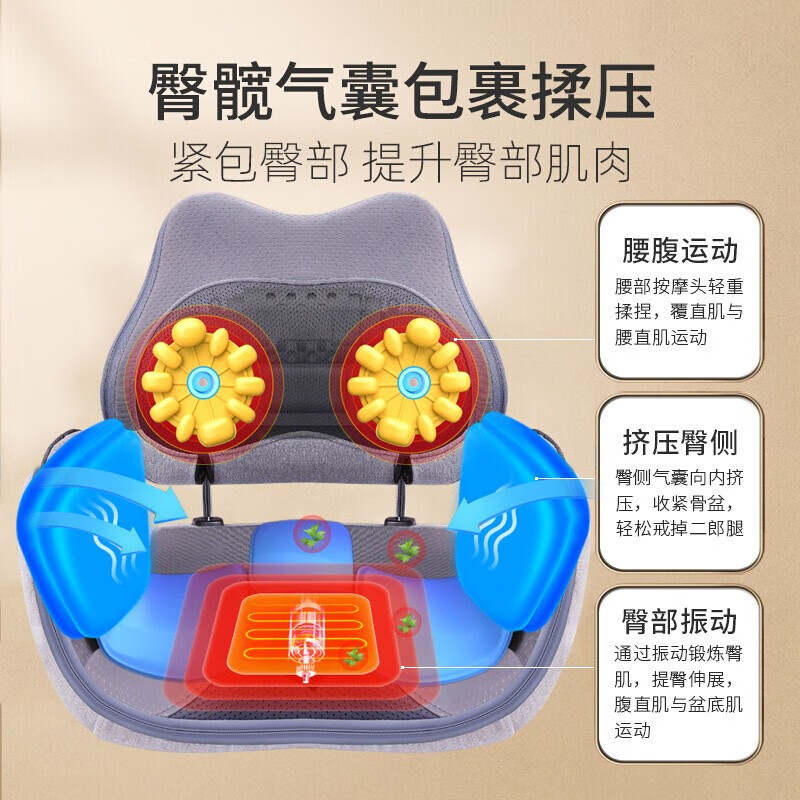 奕佳（YIJIA） 腰部按摩器 臀部按摩久坐垫产后盆骨仪办公室家用胯髋骨按摩靠垫电动礼物 旗舰款灰（腰背双驱+骨盆+盆底+提臀）8D气囊