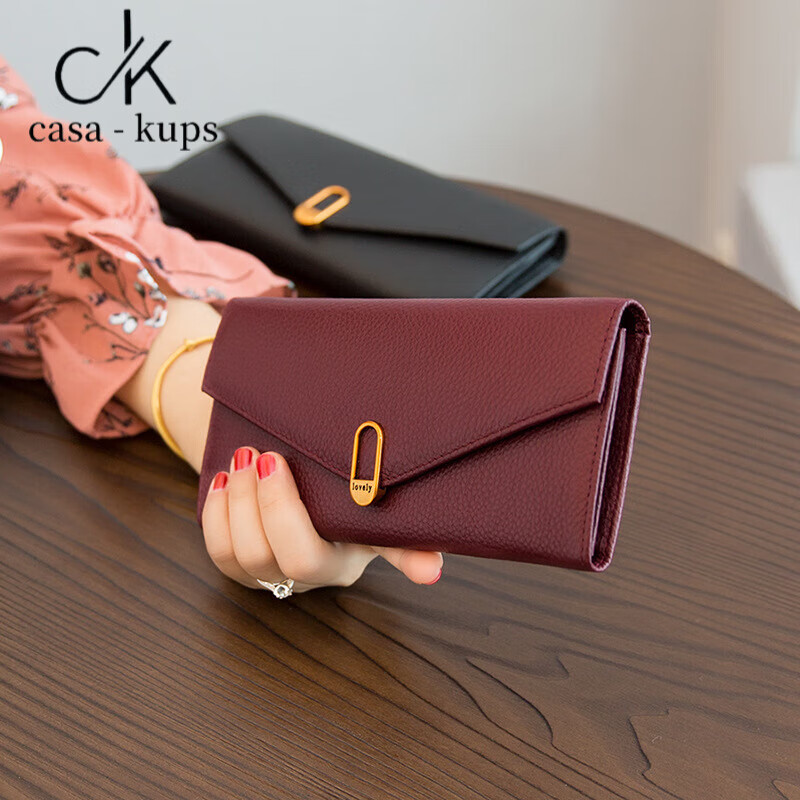 casa-kupsck长款钱包女真皮2024新款百搭零钱卡位头层软牛皮钱夹薄款