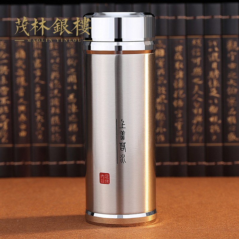 茂林銀樓足银999足银内胆水杯 保健银保温杯办公银杯送长辈商务礼品