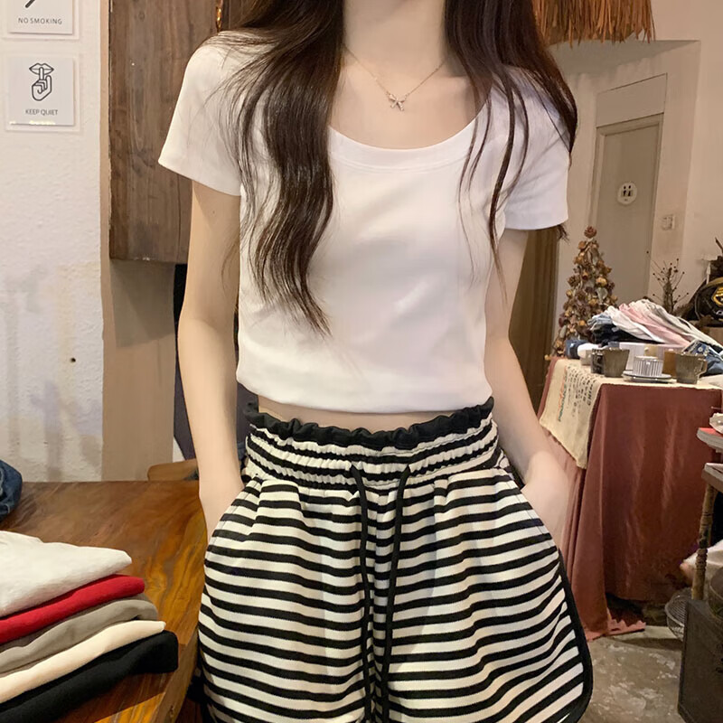 萧遇(XIAOYU)2026年春夏季新款短袖T恤女士装修身百搭圆领正肩打底半袖上衣服 酒红色 M 95-105斤