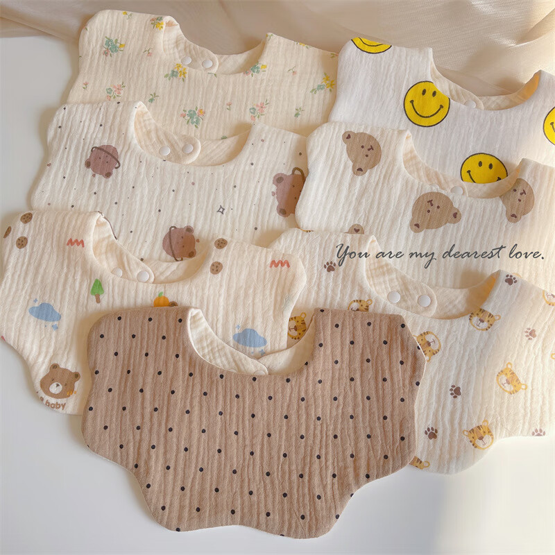 婴儿围兜纱布口水巾宝宝围嘴口水围防吐奶吸水新生儿6层 小熊