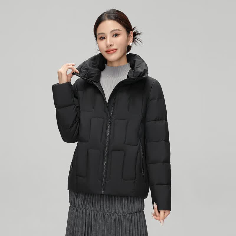 雪中飞新款简约短款百搭优雅显瘦立领女士羽绒服大口袋保暖大气 黑色|8056 S 160/84A