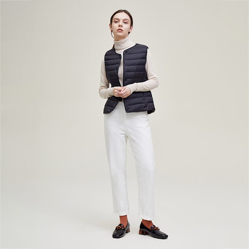 雪中飞经典新款基础舒适轻薄羽绒便捷短款保暖羽绒小马甲轻盈便携舒适 宝石黑|8086-女 M 165/88A