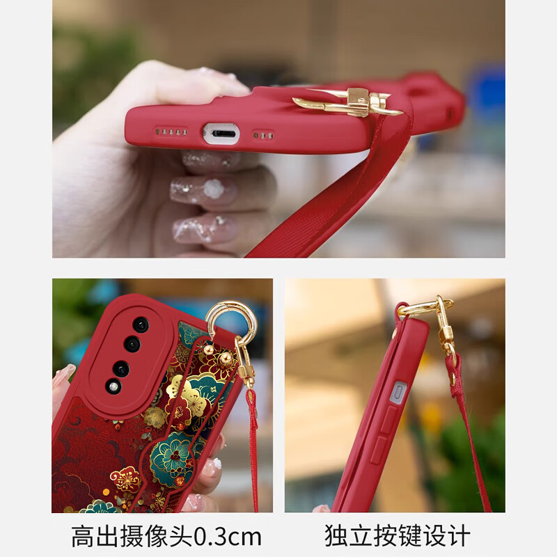 作画君 适用华为荣耀90 GT手机壳龙年新款腕带支架荣耀90Pro国潮限定全包精孔防摔配长斜跨挂绳保护套 荣耀90GT【国风印花】配长挂绳