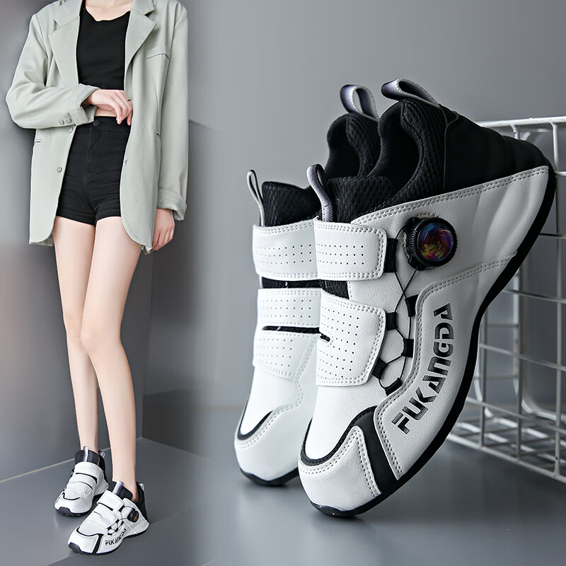 斯巴达保罗 女鞋旋转扣运动鞋超纤皮休闲鞋时尚百搭情侣 黑色 35