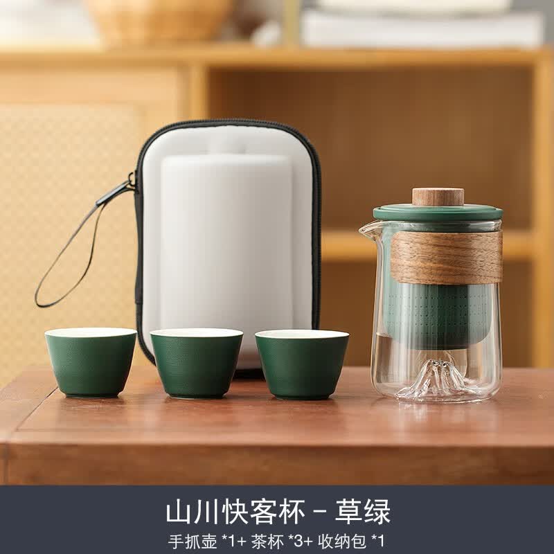 一品仟堂旅行茶具便携式玻璃快客杯个人专用随身套装户外功夫茶杯 草绿-山川快客杯(1壶3杯)怎么看?