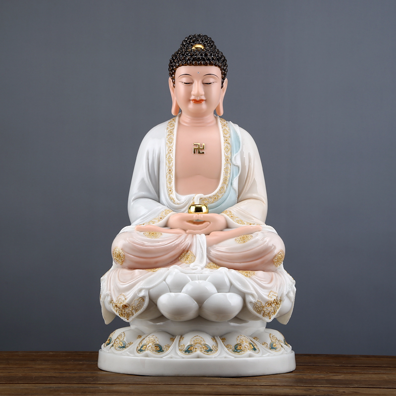 盛凡 汉白玉释迦牟尼佛如来佛西方三圣套装摆件 家居供奉阿弥陀佛像