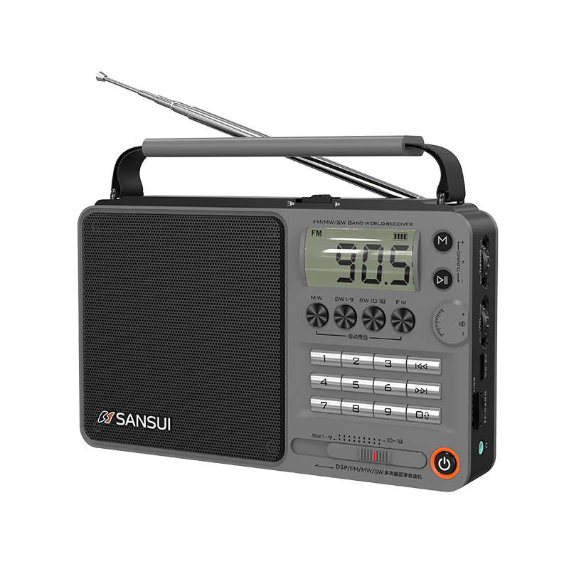 山水（SANSUI）M36全波段老人收音機老年人插卡音樂播放器便攜式隨身聽FM調(diào)頻廣播音響充電迷你藍牙音箱 灰色