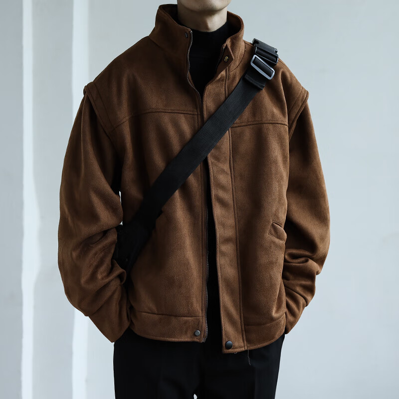 impresswit美拉德穿搭男装外套法式情侣装小众设计感假两件麂皮绒面