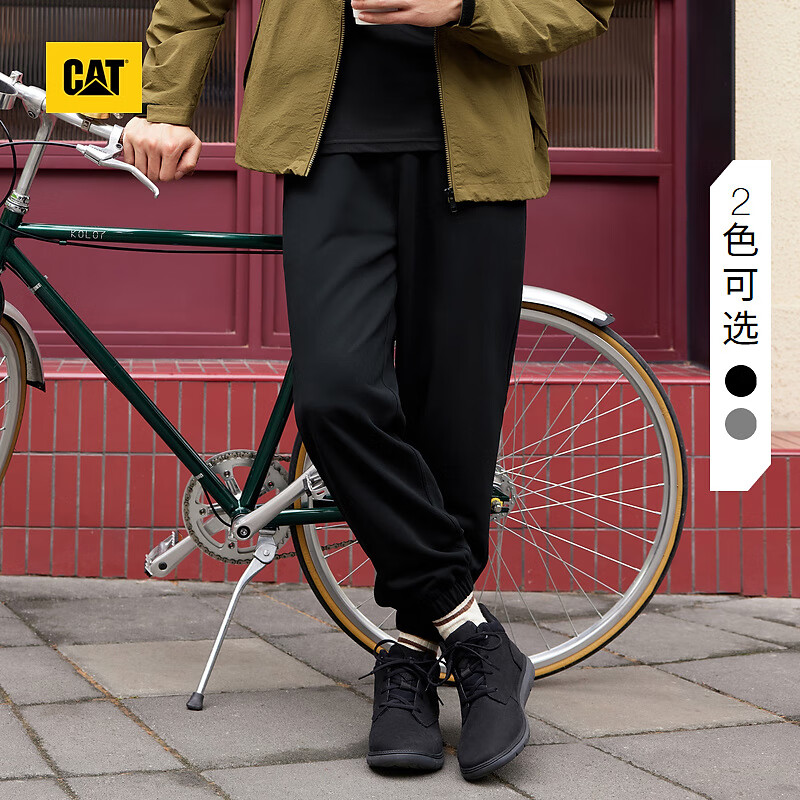 CAT卡特男士户外休闲宽松隐式口袋设计印花针织长裤城市轻户外 黑色 M