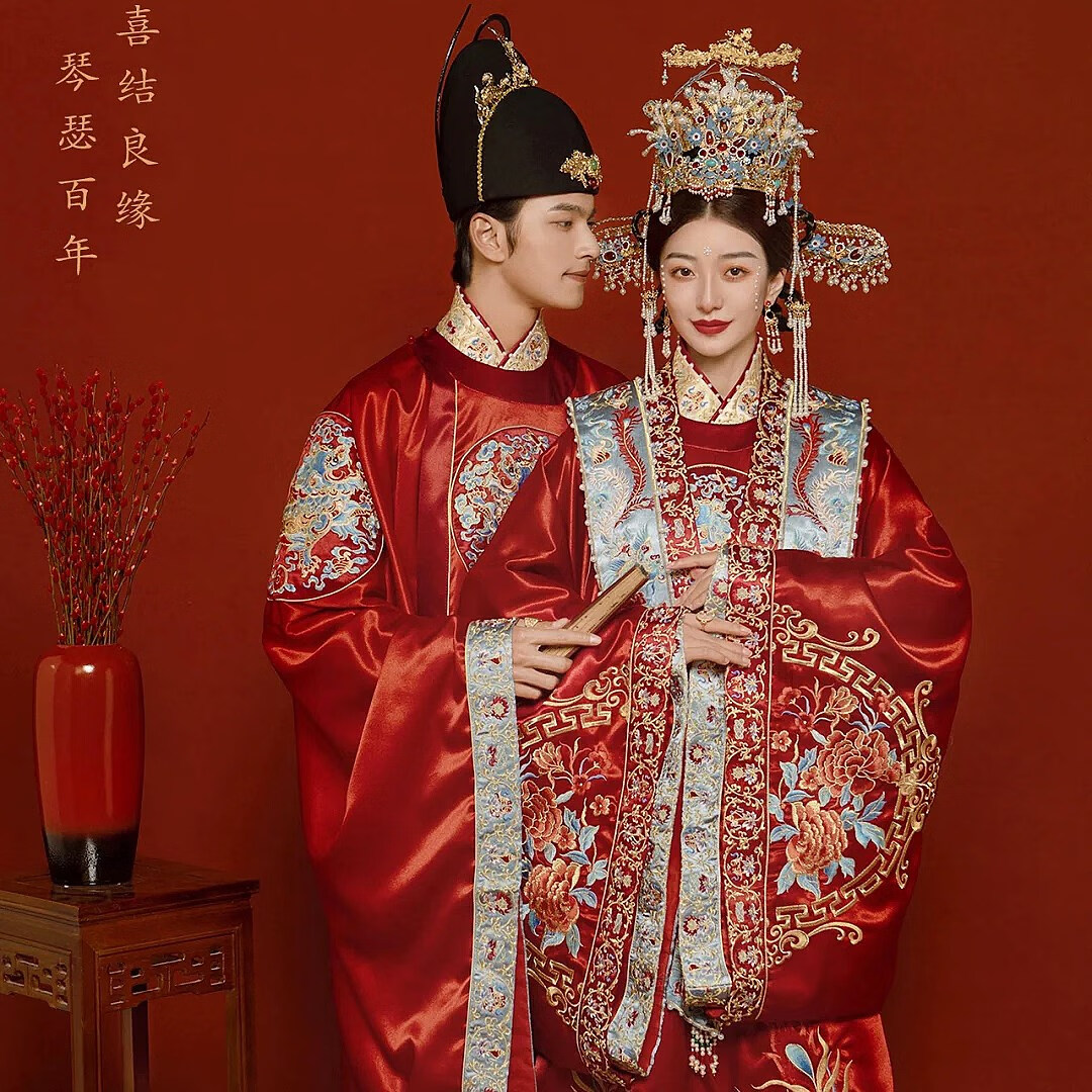 秉藜凤冠霞帔整套婚纱汉服汉服婚服明制凤冠霞帔套新娘中式结婚嫁衣重
