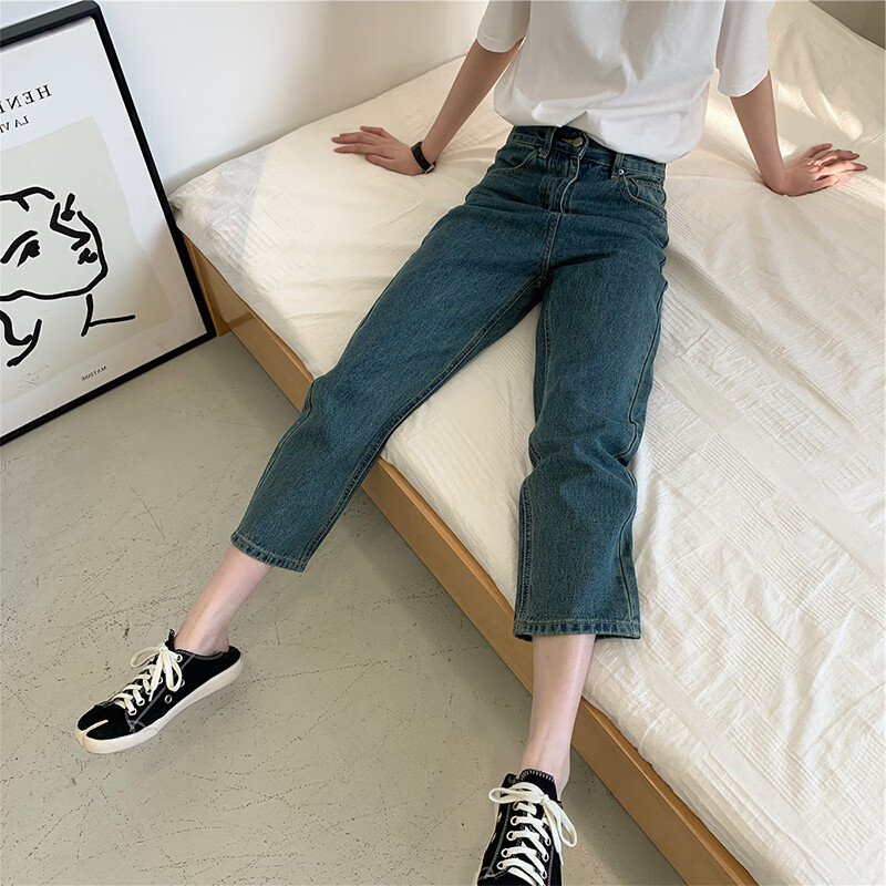 町鸾(tingluan)胖妹妹牛仔裤高腰显瘦九分裤微胖女孩穿搭牛仔女韩版