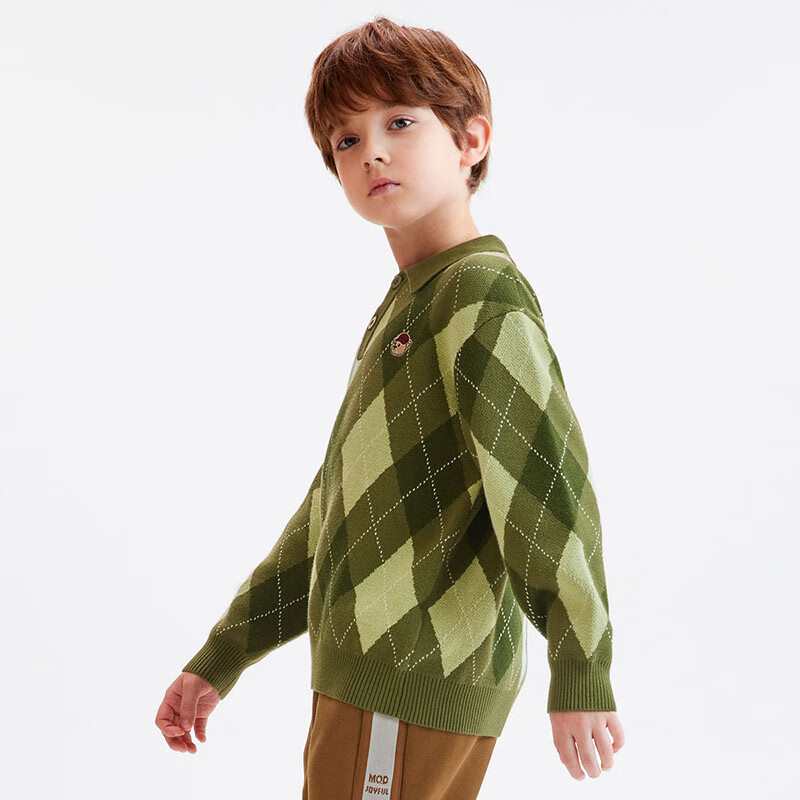 马骑顿MQD童装冬季男童款宽松潮流翻领针织衫 军绿色 110
