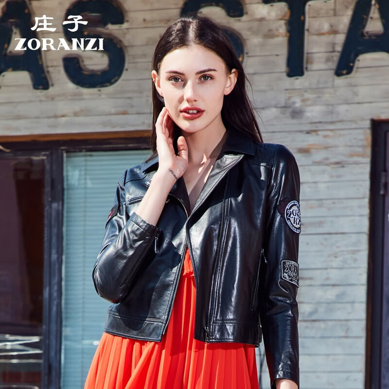 zoranzi庄子女装皮衣女短款机车款皮夹克女外套lwo16010 170/96a