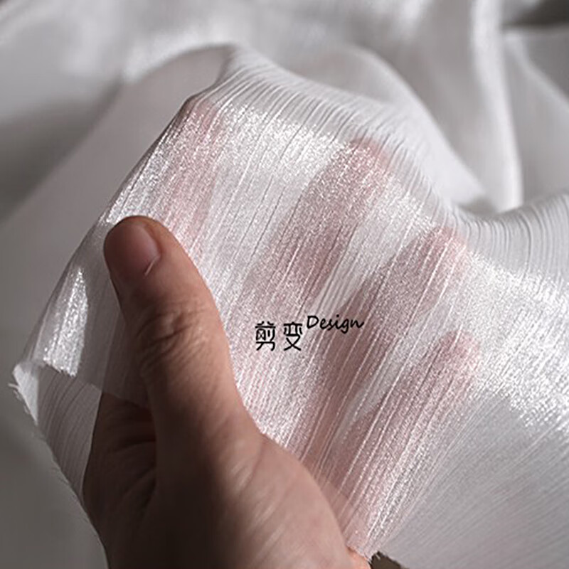 澳颜莱流光纱面料 水波纹流光纱创意褶皱条纹网纱婚纱设计师面料汉