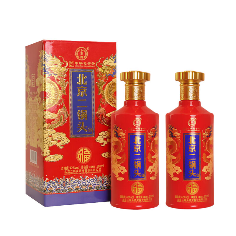 永丰牌北京二锅头 清香型纯粮食酒 婚宴喜酒 白酒整箱装 宴请送礼酒 42度 500mL 6瓶 龙福