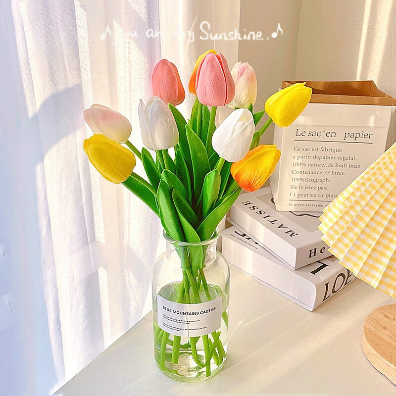 棠溪塘 仿真花郁金香摆件礼物花束假花房间卧室客厅装饰花束餐桌摆件