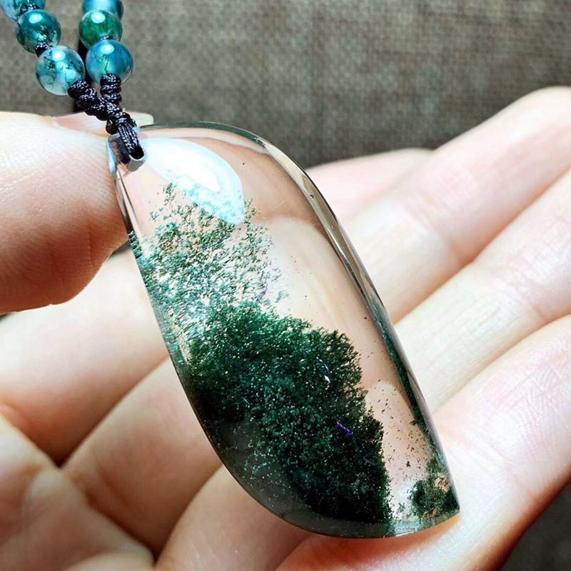 俊辰珠宝 巴西绿幽灵吊坠聚宝盆金字塔女 水滴吊坠项链