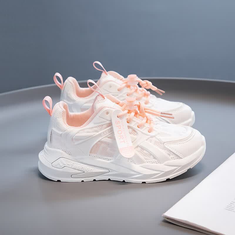 鸿星童女童鞋2023新款夏季儿童运动鞋小白鞋中大童透气全 粉色 26码