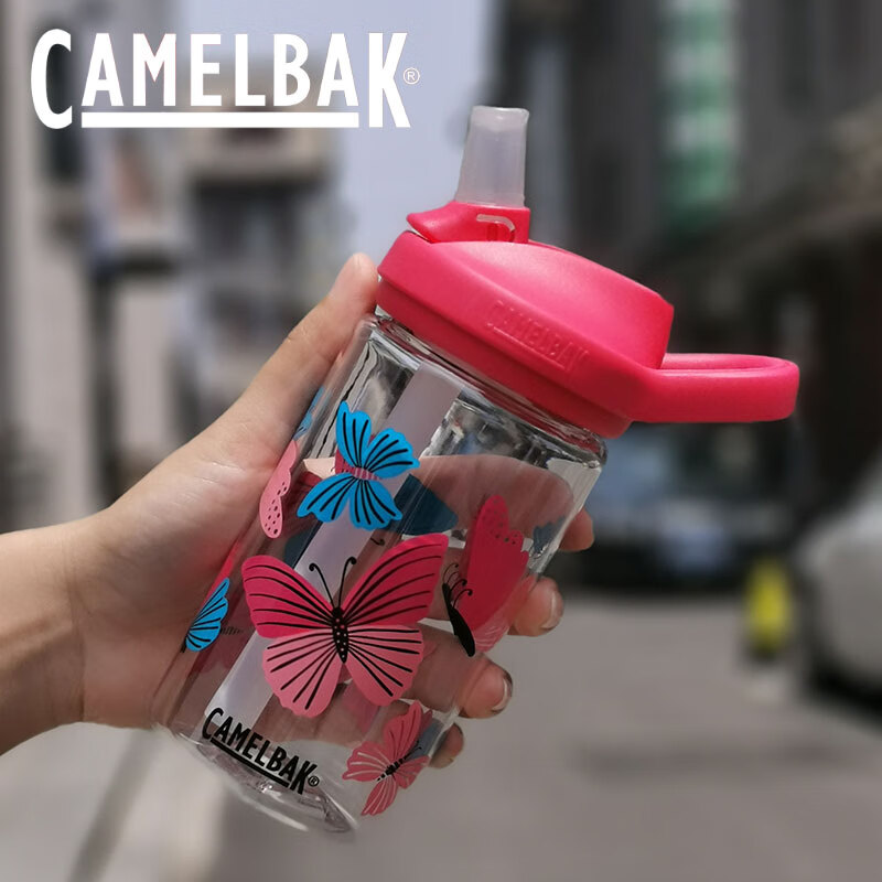 驼峰水杯美国塑料户外健身骑行水壶Tritan材质大容量 蝴蝶翩翩 咬嘴吸管杯 400ml