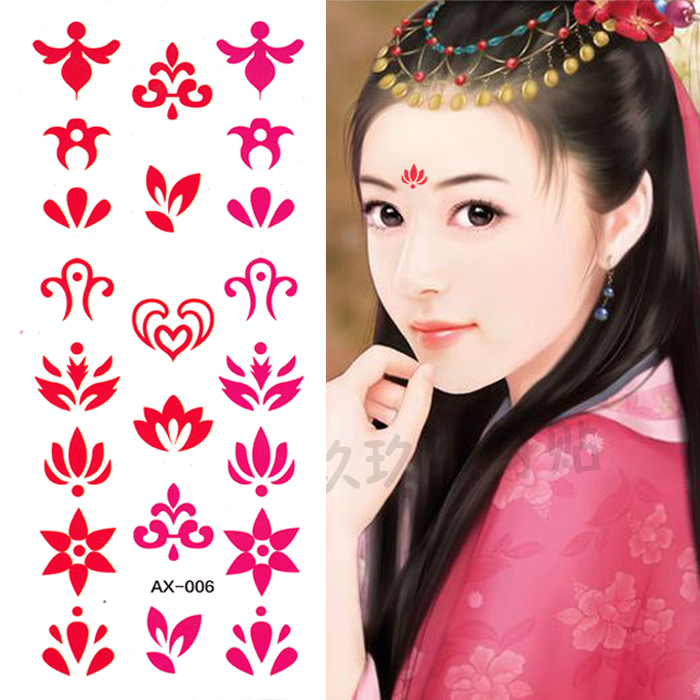 眉心贴花钿汉服额头贴桃花妆眉间贴纹身贴古装cos红色古装印花贴 眉心