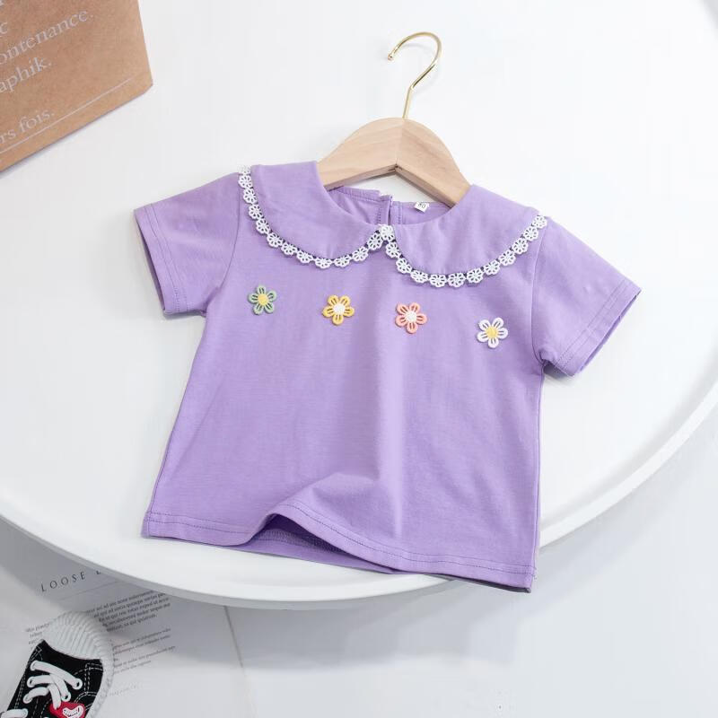 赏峰婴儿半袖夏天薄款1-5岁女宝宝t恤小女孩子短袖上衣公主娃娃领时髦