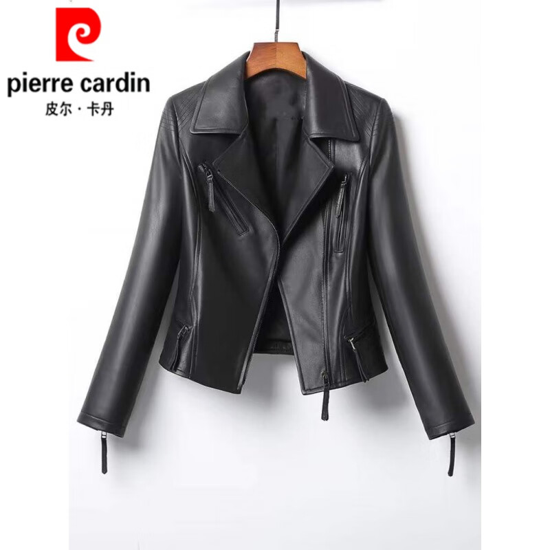 皮尔卡丹（pierre cardin）海宁新款2023年春秋短款真皮皮衣女真皮绵羊皮修身机车款外套针织 黑色 XL使用感如何?