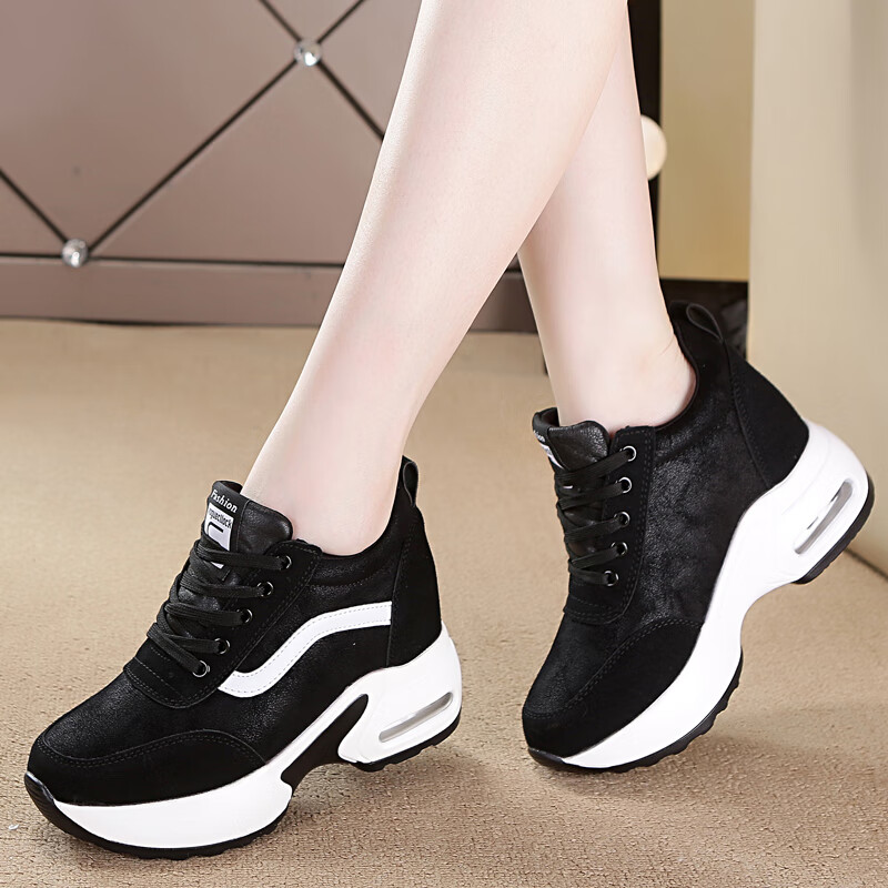 内增高小皮鞋女坡跟内曾高皮鞋女士内增高休闲鞋冬款秋季女鞋厚底鞋