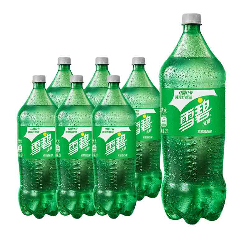 可口可乐雪碧无糖雪碧碳酸饮料柠檬味汽水2升*6大瓶家庭分享整箱装