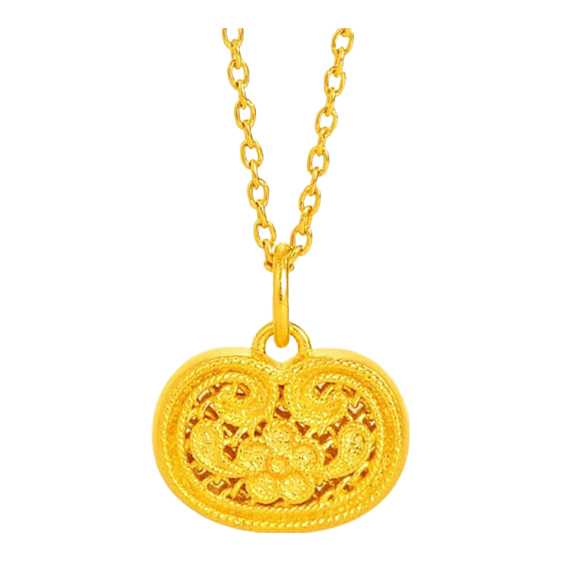六福珠寶 福滿傳家足金小花鎖黃金吊墜不含項(xiàng)鏈 計(jì)價(jià) 約3.59克
