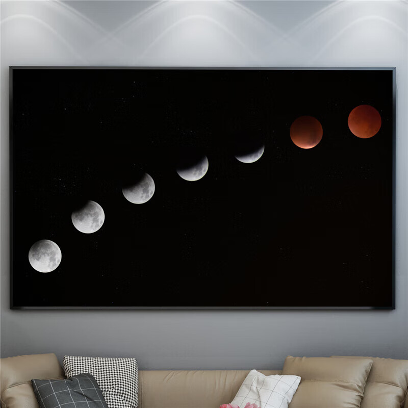 斐利比宇宙月球黑白装饰画现代简约床头画月亮地球摄影卧室挂画玄关