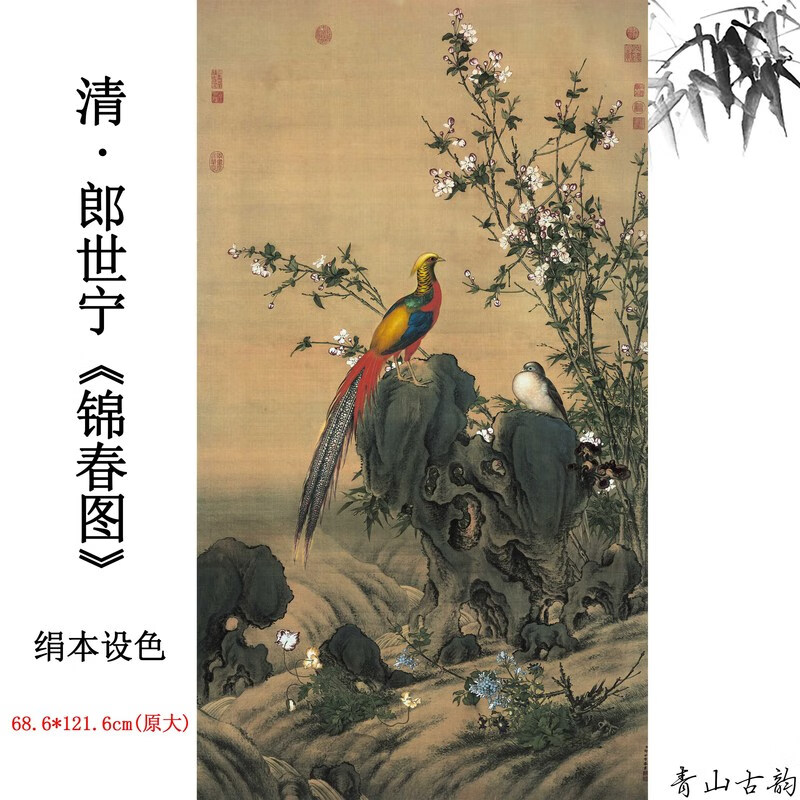 清郎世宁锦春图锦鸡图绢本前程似锦走廊玄关吉祥如意图高清微喷 锦春