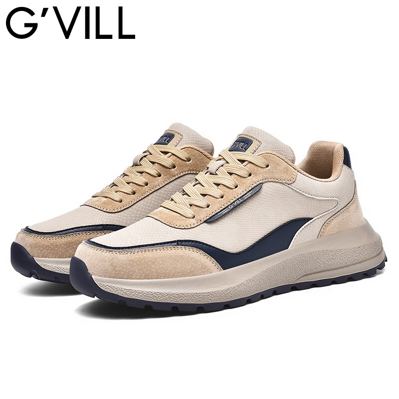 贵之步秋冬季防滑缓震运动鞋男鞋新款软底男款舒适休闲鞋厚底增高 卡其 G010 41 （运动鞋码）