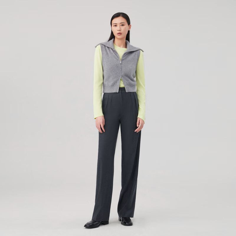 OVV秋冬热卖女装羊毛法兰绒褶饰简约通勤直筒休闲长裤 深灰（净色）C3 M