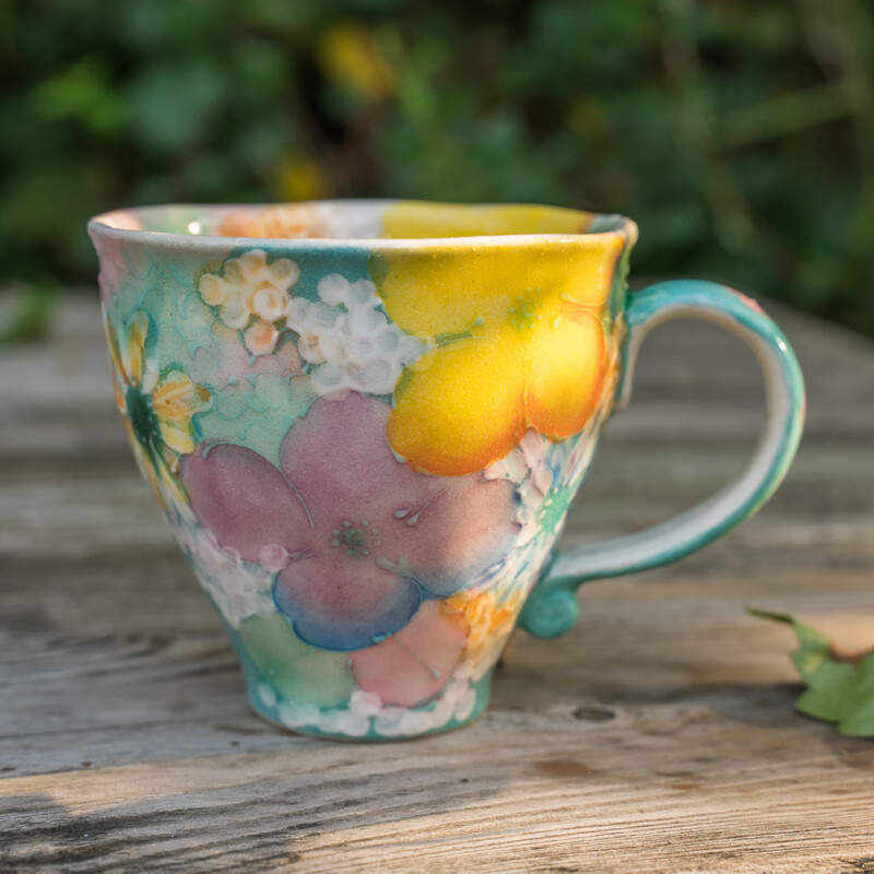 濑户烧繁花日本 濑户烧手绘彩绘繁花彩优花日 彩優花马克杯