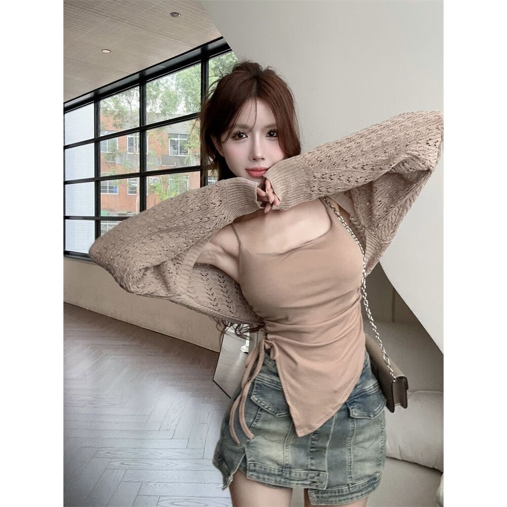 遥芷胸大性感超低胸上衣漏露沟体恤血丅雪衫长袖温柔方领吊带背心秋季