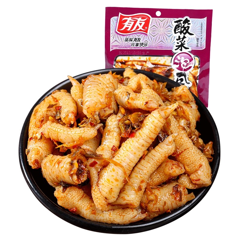 有友泡椒凤爪 追剧零食 办公室休闲零食小吃 酸菜味168g 酸菜味 168g