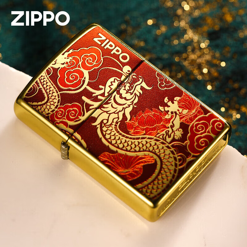 zippo打火机龙年限定镀金彩绘祥云金龙 芝宝煤油防风火机男士生日礼物
