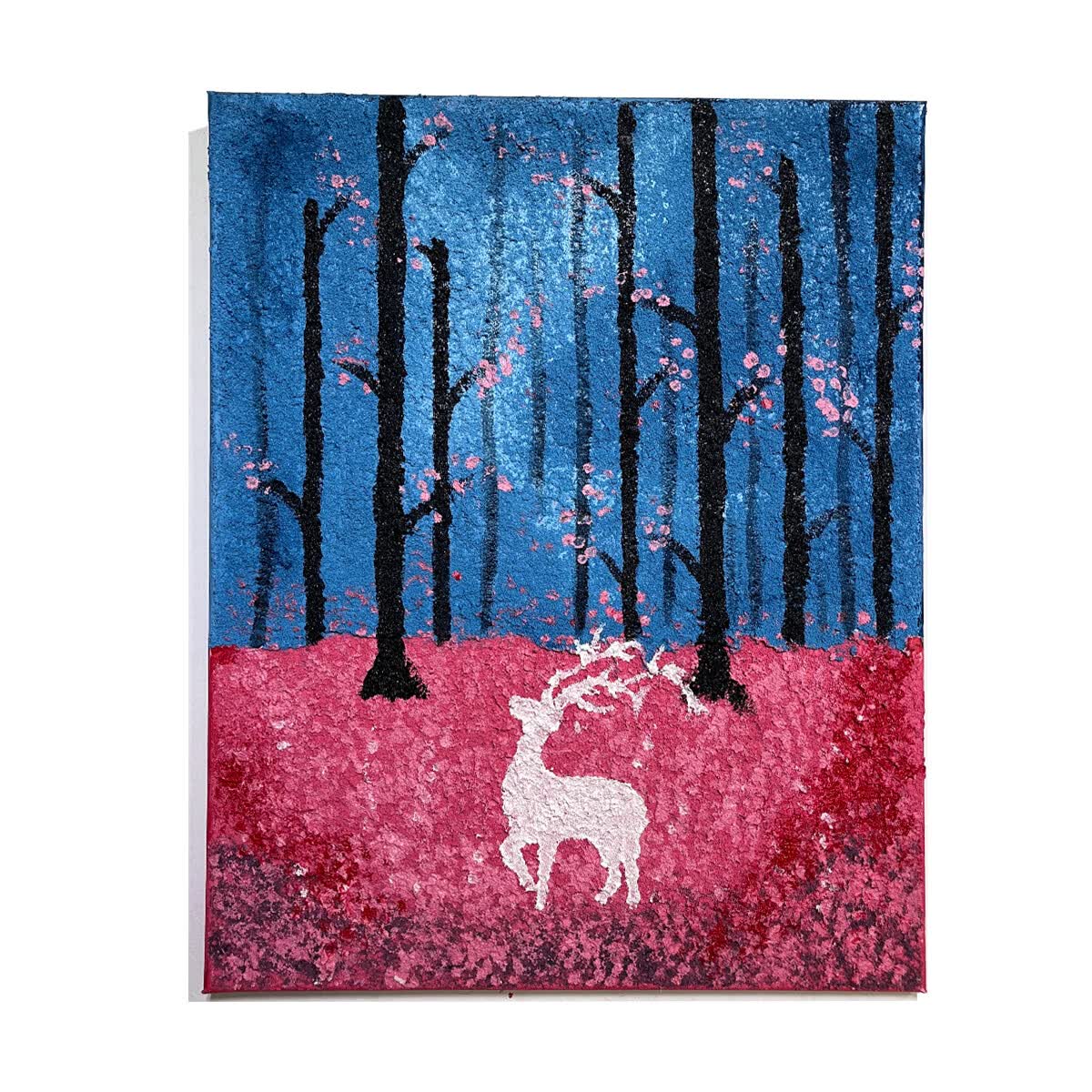 丨yunyangyi丨高级质感肌理手绘|林中小鹿|成品手工肌理画 浅紫色 40*