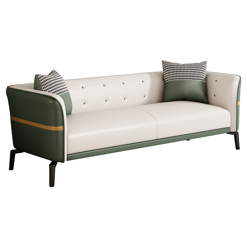 欧吉北欧轻奢沙发小户型双人客厅卧室公寓服装店简约现代科技布小沙发 【海绵填充】米白拼橄榄绿 单人位(76CM)