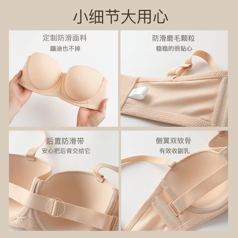 糖粒蹦迪无肩带内衣女大码无痕薄款防滑聚拢防下垂抹胸婚纱文胸罩夏季 自然肤色 85C